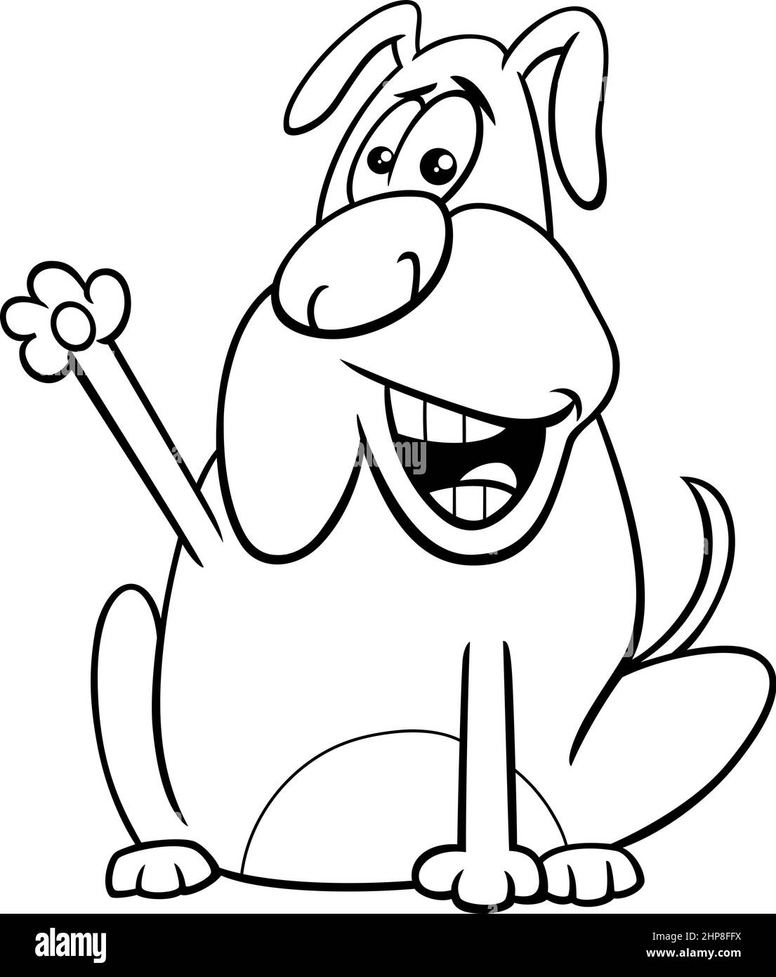 un chien de dessin animé agitant sa page de livre de coloriage de patte Illustration de Vecteur