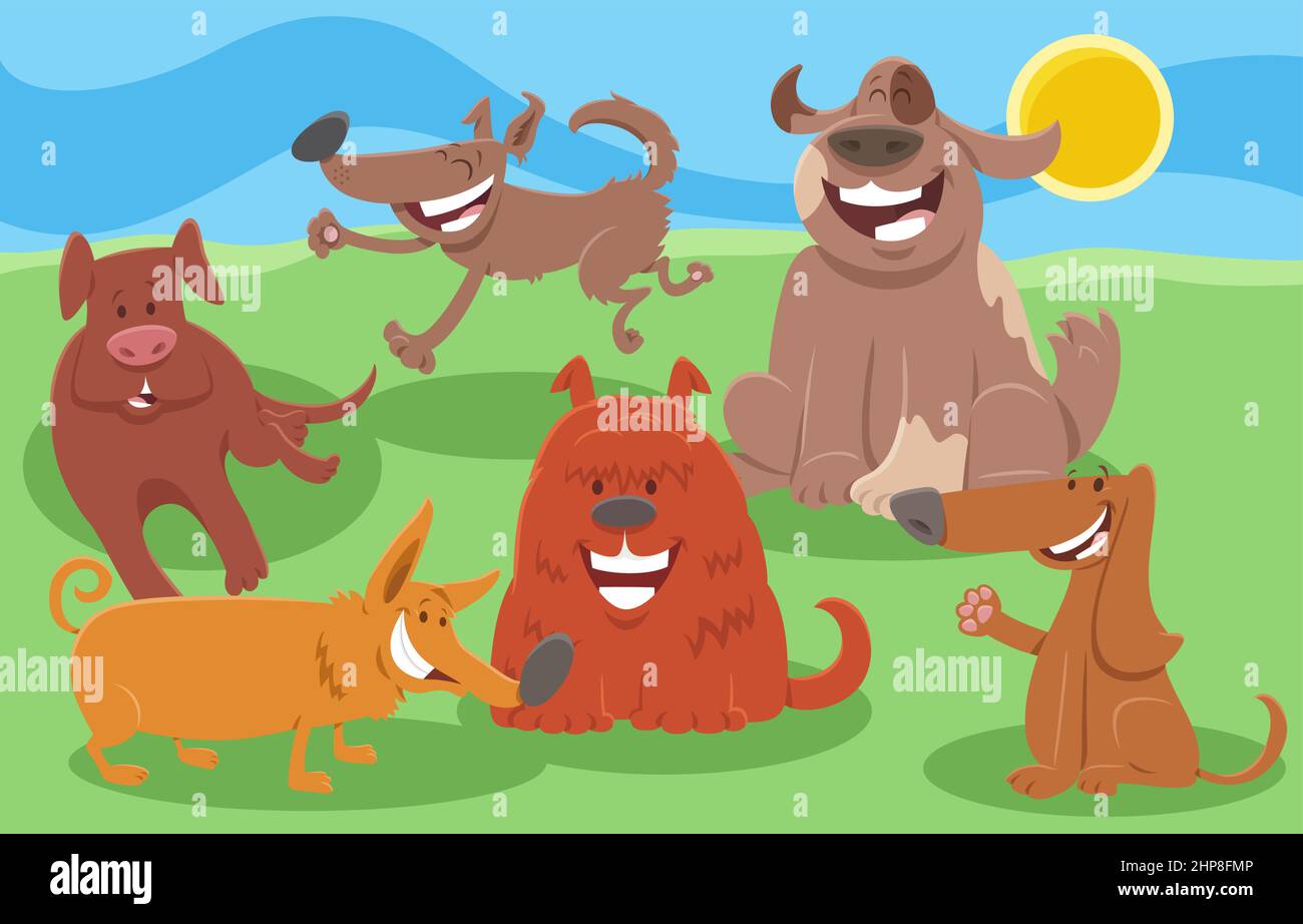 happy caricature chiens groupe de personnages animaux Illustration de Vecteur
