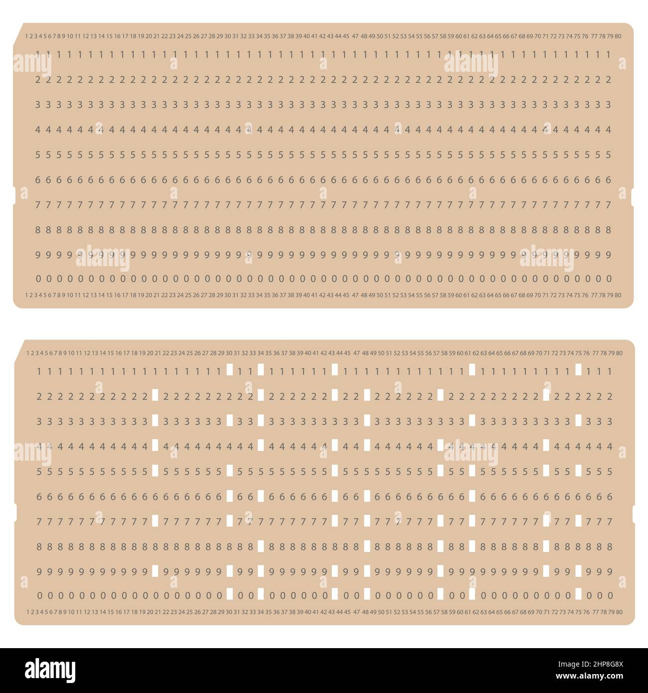 Stockage de données informatiques d'ancienne époque.Carte perforée sur papier isolée sur fond blanc Illustration de Vecteur