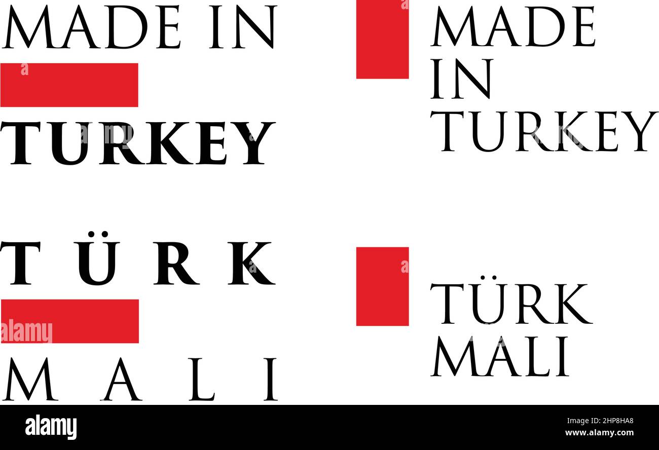 Faites simple en Turquie / Turk (Mali) traduction turc label. Texte avec des couleurs nationales organisées à l'horizontale et verticale. Illustration de Vecteur