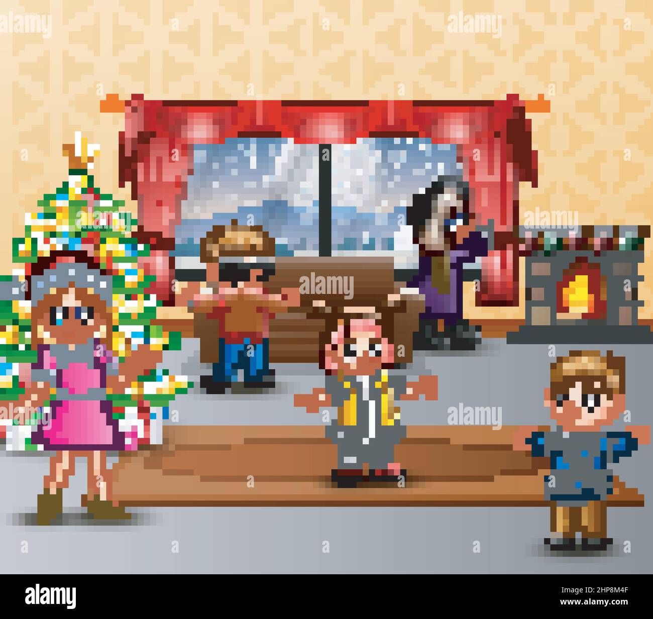 Joyeux Noël en famille à la maison Illustration de Vecteur