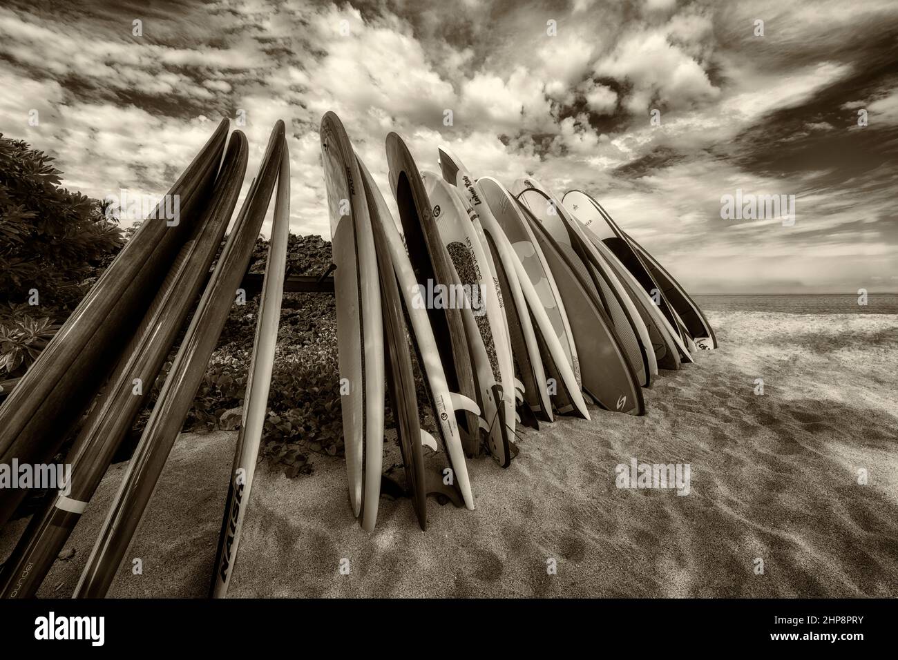 Planches de surf sur la plage. Hawaï, la Grande île Banque D'Images