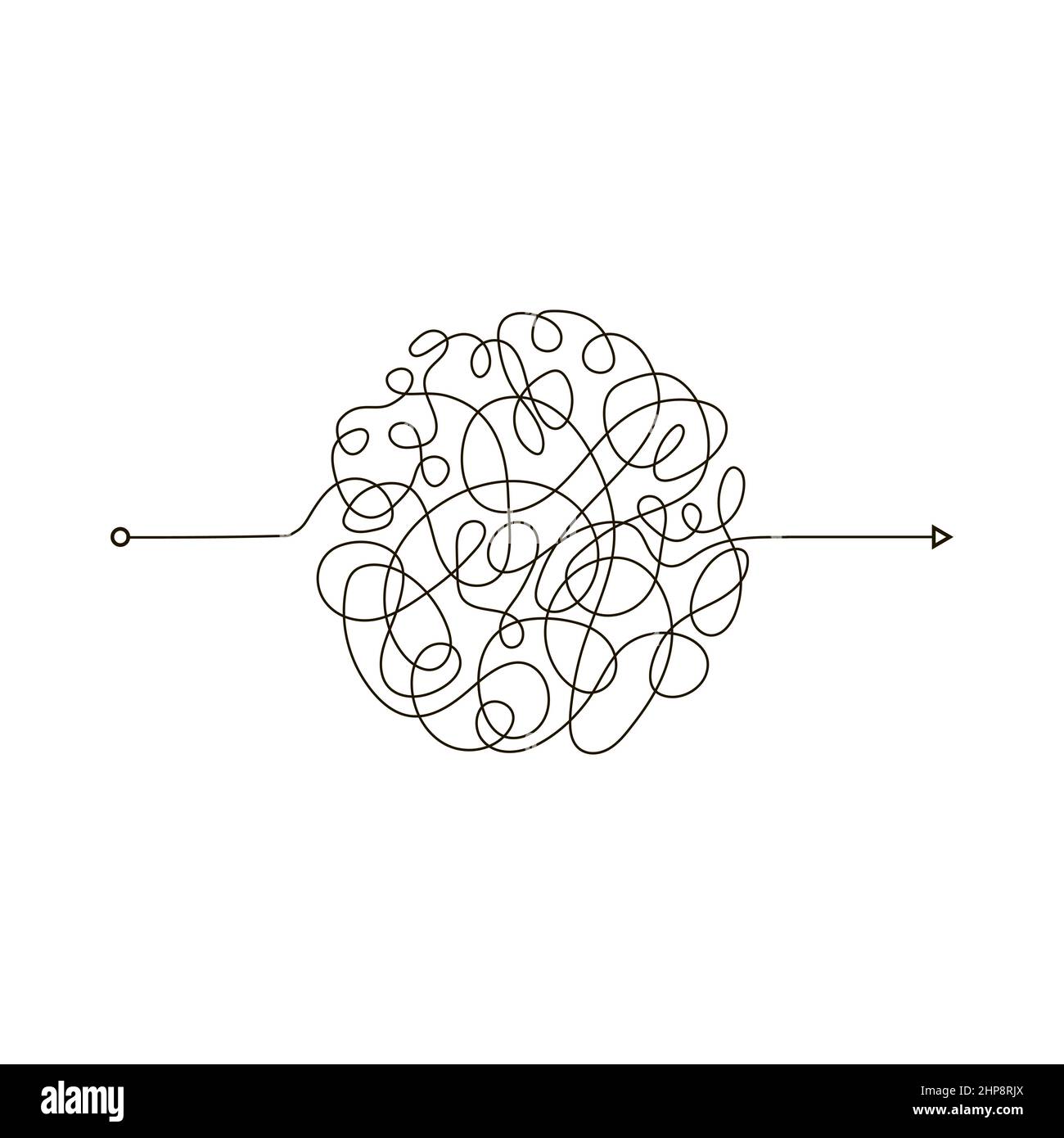 Un caniche chaotique.Knot. De filetage.Ligne désordonnée insensée.Méthode de couture compliquée.Chemin de Cribble enchevêtrement.Processus difficile Illustration de Vecteur