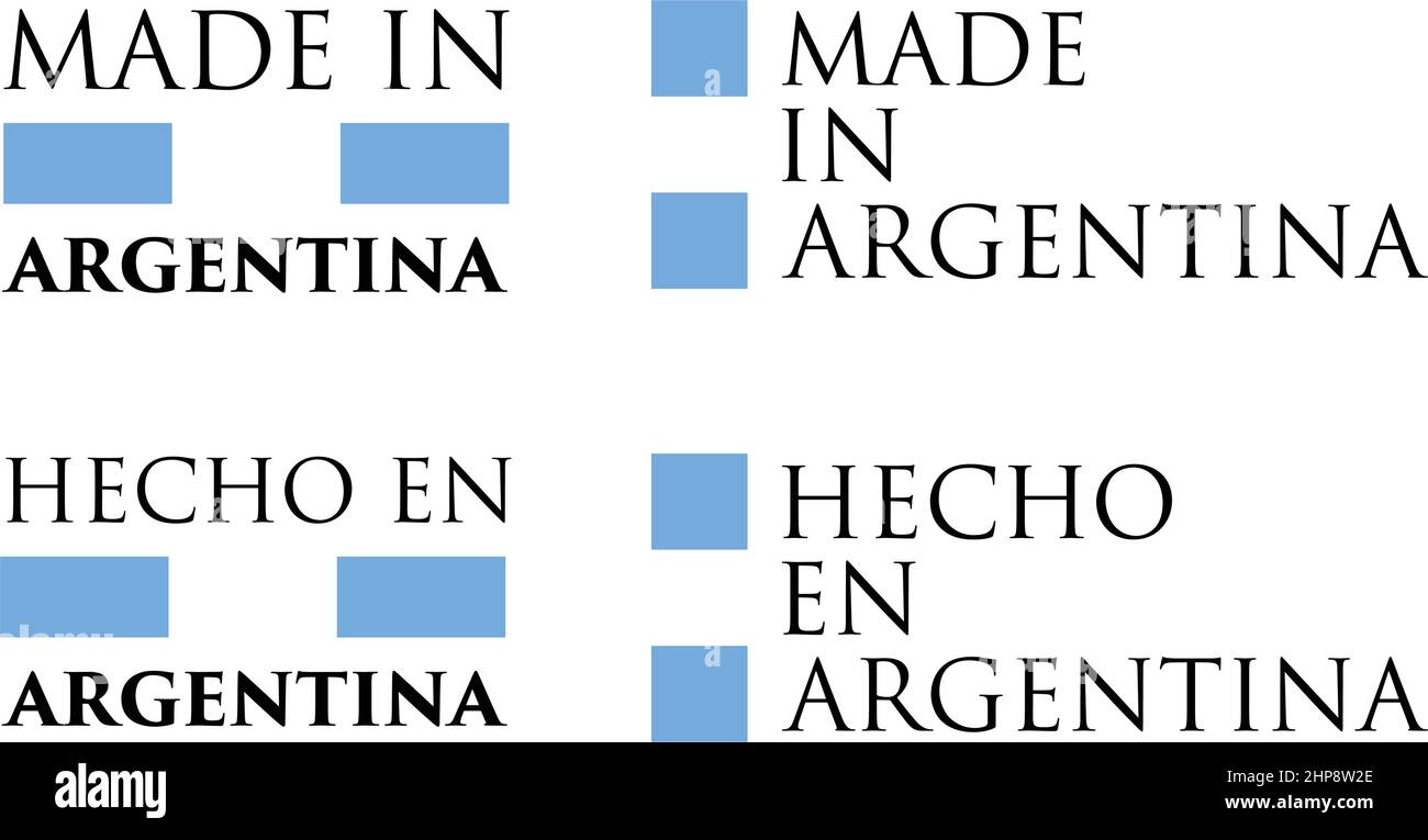 Faites simple en Argentine / Hecho en (traduction en espagnol). Texte avec des couleurs nationales organisées à l'horizontale et verticale. Illustration de Vecteur