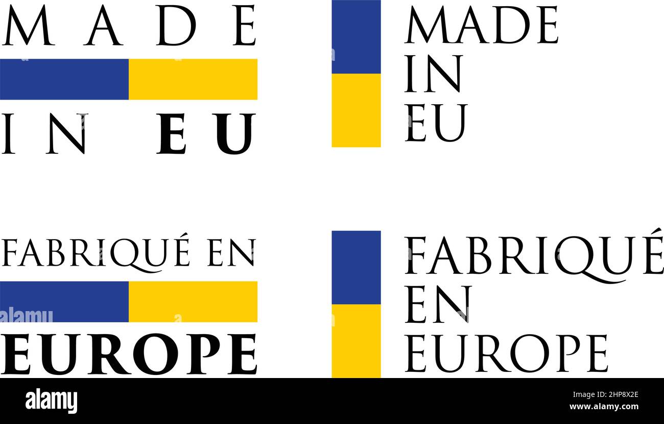 Simple Made in EU / fabrique en Europe (traduction en français). Texte avec des couleurs nationales organisées à l'horizontale et verticale. Illustration de Vecteur