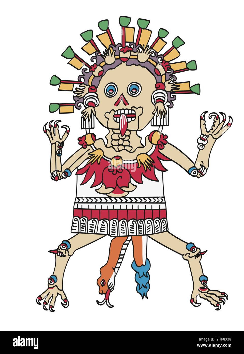 Tzitzimitl, déité aztèque, représentée comme une figure squelettique féminine Illustration de Vecteur
