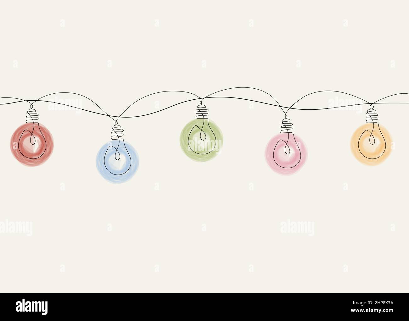 Dessin d'une guirlande de Noël avec des ampoules multicolores. Illustration de Vecteur