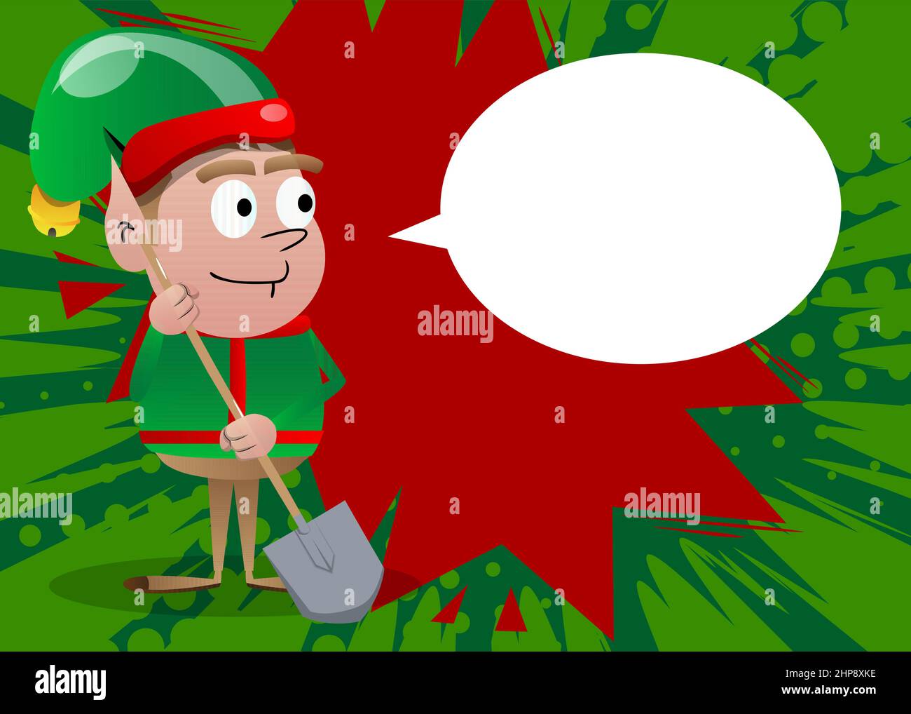 Elf de Noël tenant une pelle. Illustration de Vecteur