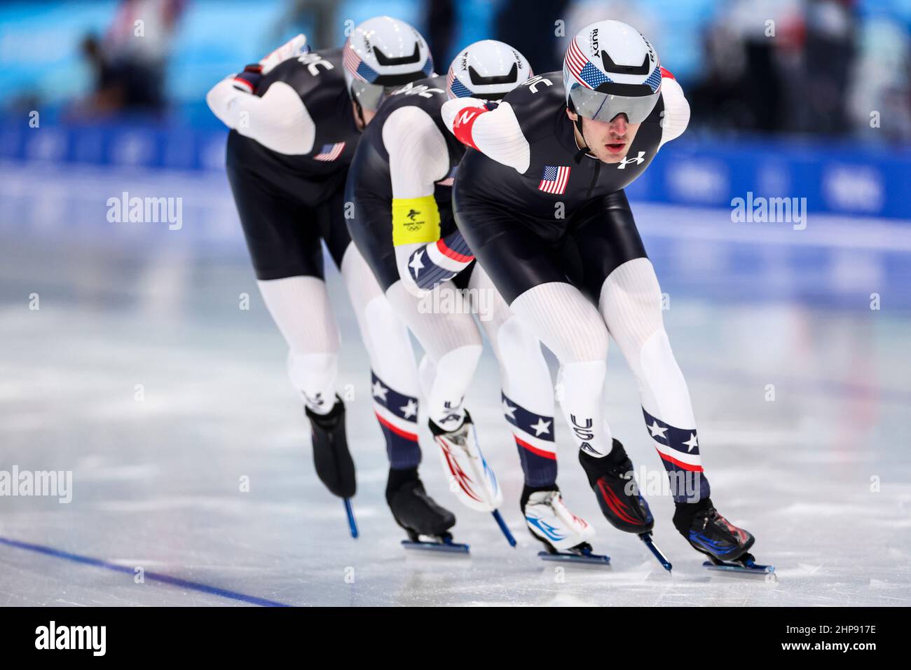 Groupe d'équipe des États-Unis (USA), 13 FÉVRIER 2022 - Patinage de vitesse : course de l'équipe masculine quart-finale pendant les Jeux Olympiques d'hiver de Beijing 2022 à Banque D'Images