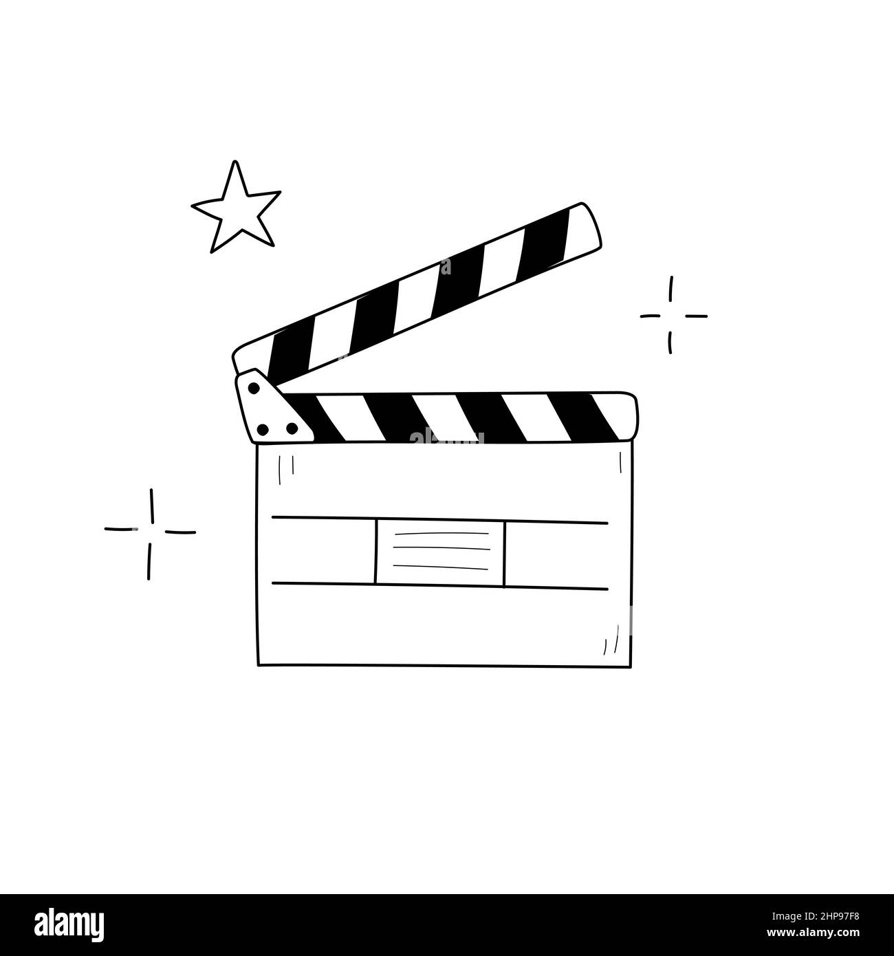 Icône de la ligne du coupe-clic du panneau de cinéma. Élément de dessin d'une caniche isolée à bord d'un clapperboard. Illustration vectorielle Illustration de Vecteur