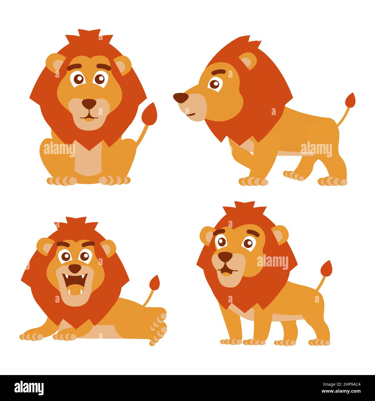 collection d'œuvres d'art à motif lion avec dessin animé, illustration vectorielle Illustration de Vecteur