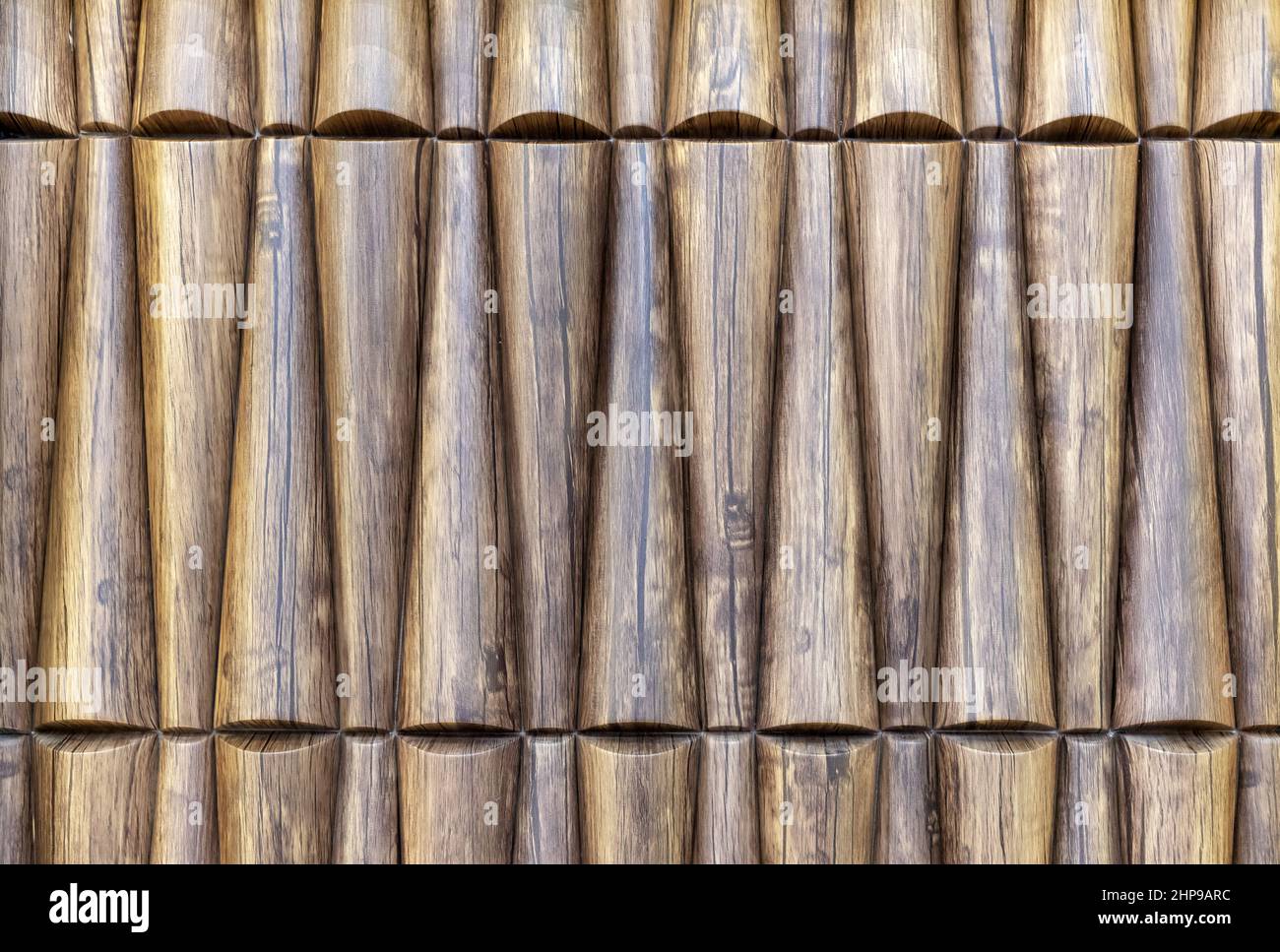 Panneau mural en bois avec effet 3D. Texture bois volumétrique. Banque D'Images