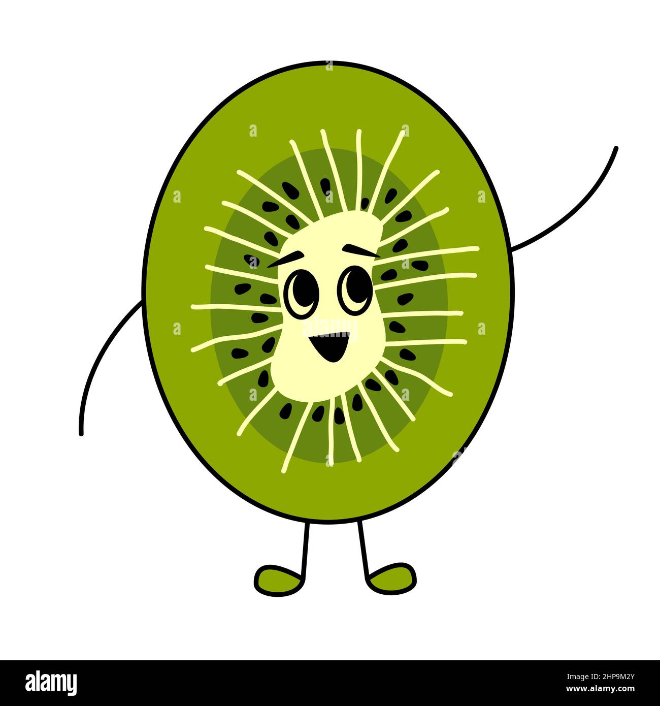 Personnage kiwi amusant, style dessin animé pour les enfants.Mascotte aux fruits juteux avec un joli visage pour le jus de vitamine d'été Illustration de Vecteur