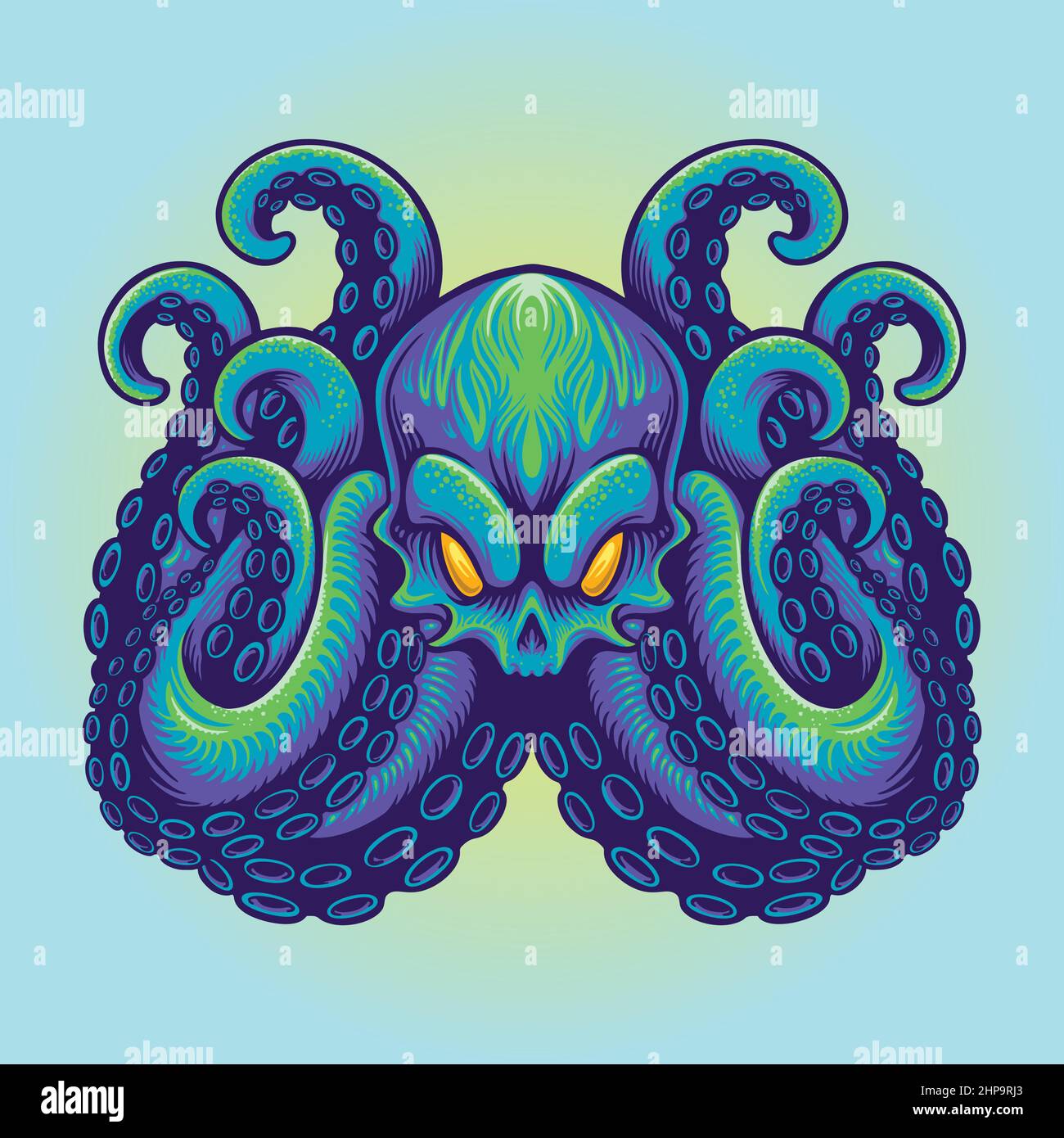 Angry Kraken mascotte bleu poulpe logo Mascot illustrations Illustration de Vecteur