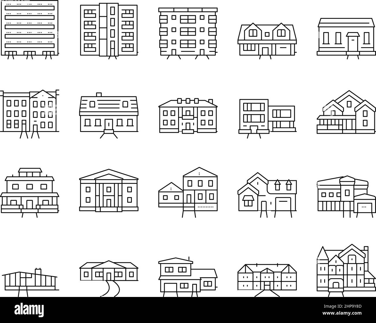 Maison architectural icônes extérieures ensemble Vector . Illustration de Vecteur