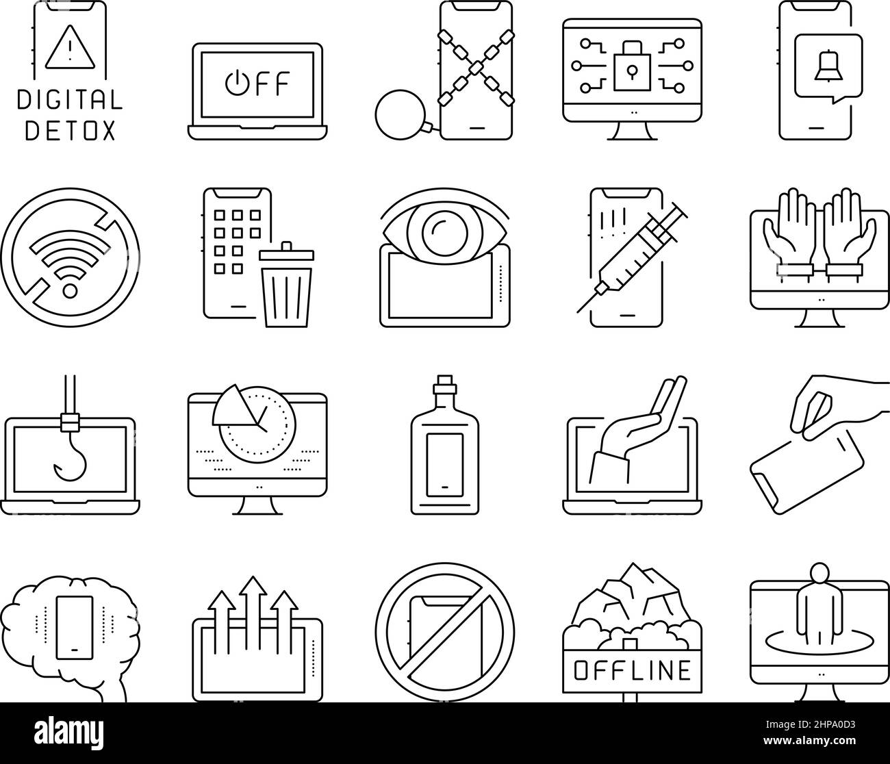 Digital Device Detox Collection Icons Set Vector . Illustration de Vecteur