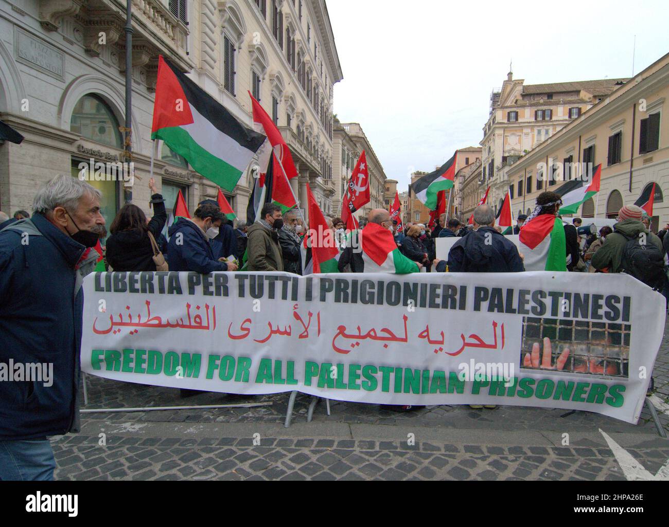 Rome, Italie. 19th févr. 2022. Manifestation appelant à la liberté des prisonniers politiques palestiniens. (Credit image: © Patrizia Corteltessa/Pacific Press via ZUMA Press Wire) Banque D'Images