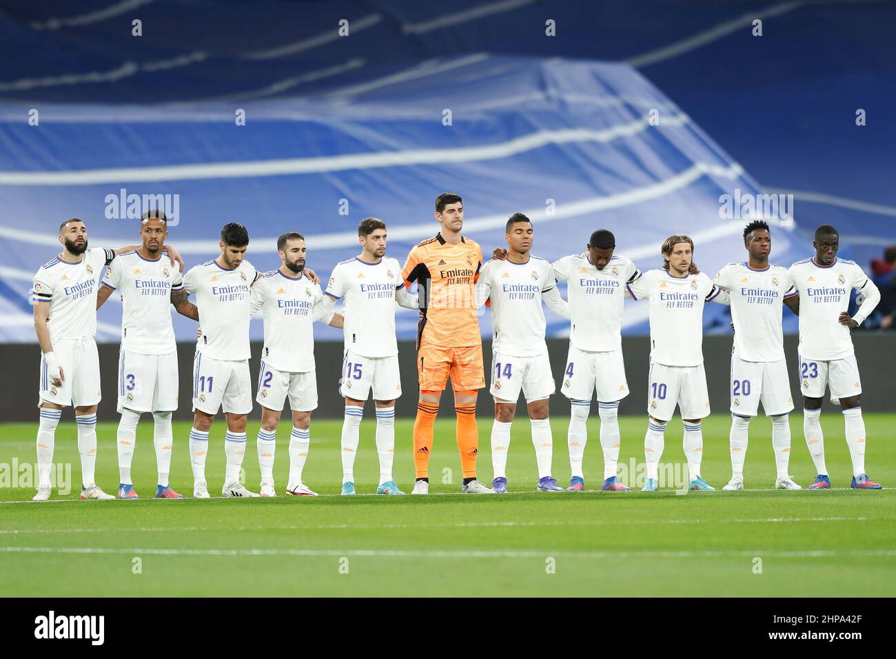 Madrid, Espagne. 19th févr. 2022. Real Madrid Team group line-up (Real) football/Soccer : Espagnol 'la Liga Santander' match entre Real Madrid CF 3-0 Deportivo Alaves à l'Estadio Santiago Bernabeu à Madrid, Espagne . Crédit: Mutsu Kawamori/AFLO/Alay Live News Banque D'Images