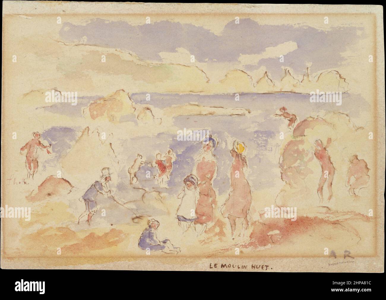 Titre: Scène de plage Créateur: Pierre Auguste Renoir Date: 1883 Dimensions: 8,5 x 12 cm Moyen: Stylo et encre brune avec aquarelle laver sur papier à polir, obscurci lieu: Le Metropolitan Museum of Art, New York Banque D'Images