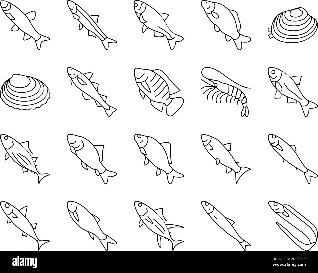 Pêche commerciale Aquaculture Icons Set Vector . Illustration de Vecteur