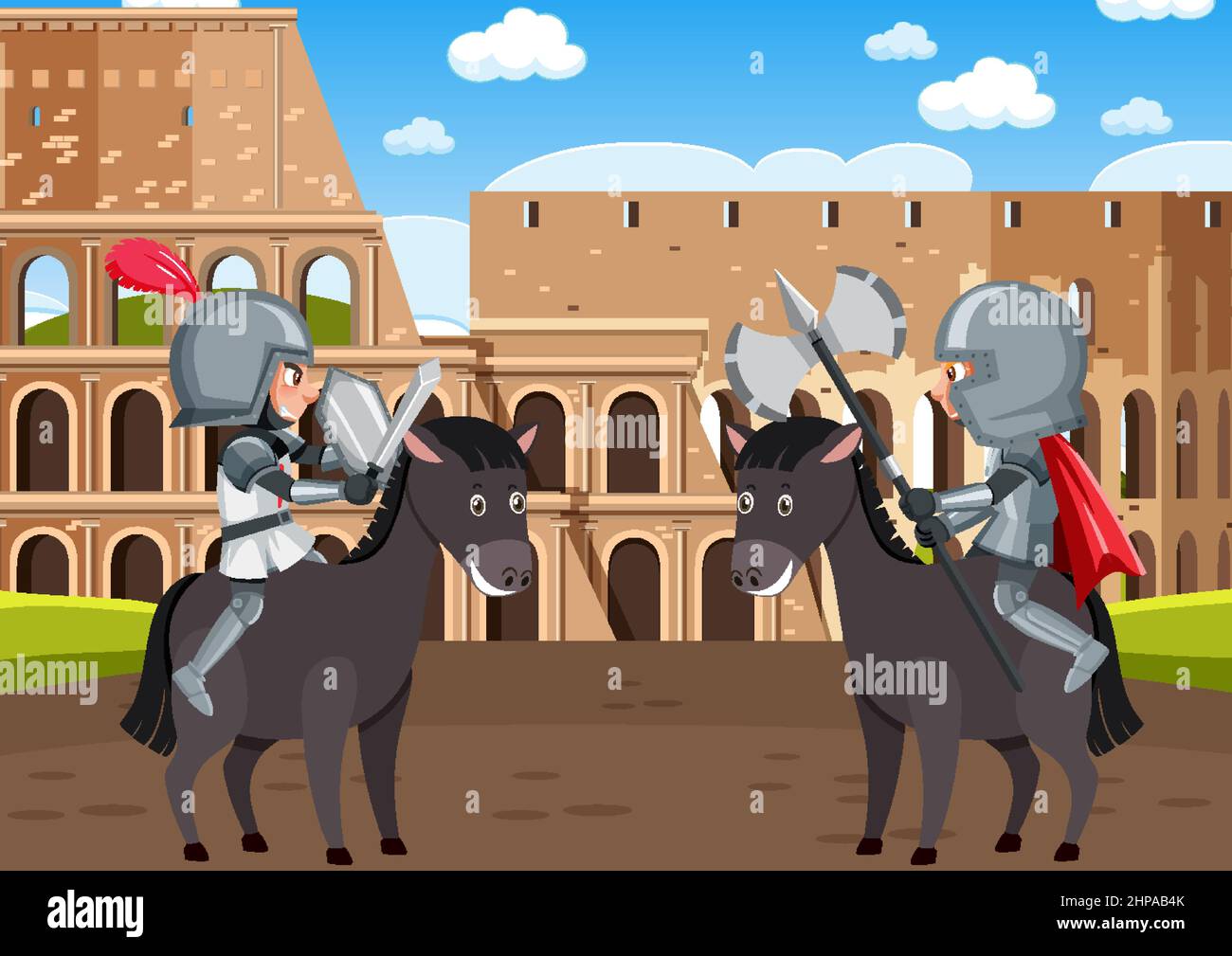 Chevaliers combattant au moyen âge Banque d'images vectorielles - Alamy
