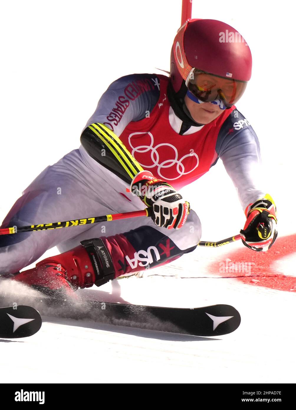 Pékin, Chine. 20th févr. 2022. Mikaela Shiffrin, É.-U., a organisé son dernier événement olympique le dernier jour des Jeux dans le cadre de l'événement parallèle de l'équipe mixte aux Jeux olympiques d'hiver de Beijing, le dimanche 20 février 2022. Les États-Unis ont classé quatrième dans l'événement refusant Shiffrin toute médaille dans ces Jeux. Photo de Rick T. Wilking/UPI crédit: UPI/Alay Live News Banque D'Images