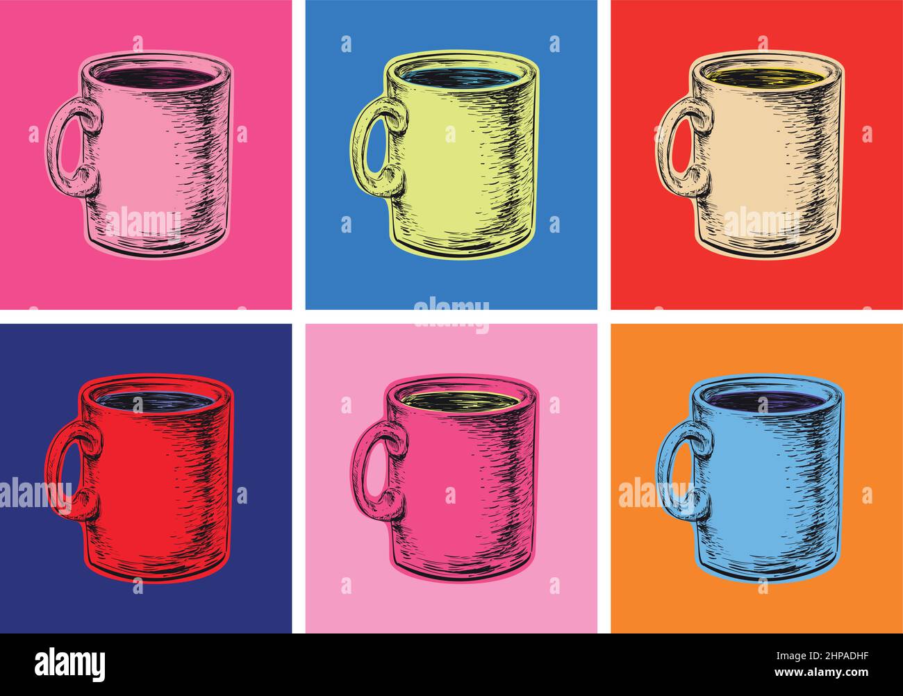 Ensemble tasse à café motif illustrations vectorielles style Pop Art Illustration de Vecteur