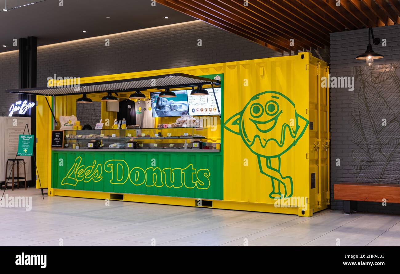 Lee's Donuts stall. Lee's Donuts, compagnie de beignets de café et restaurant à service rapide. Banque D'Images