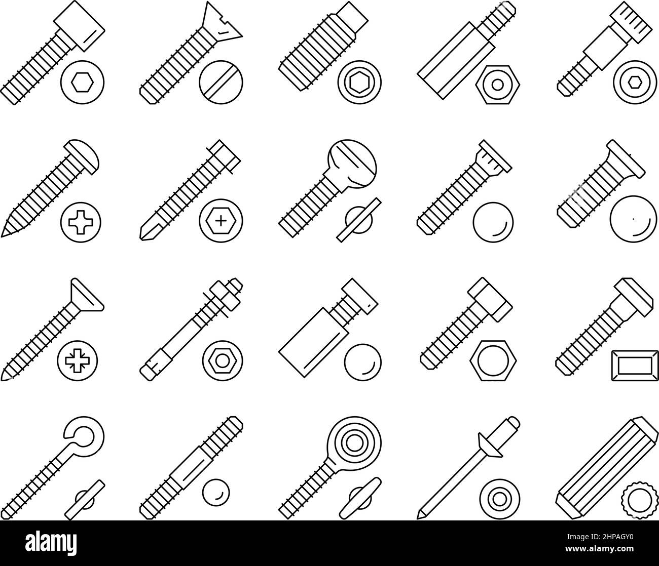 Vecteur de jeu d'icônes d'accessoires de construction à vis et à boulons . Illustration de Vecteur