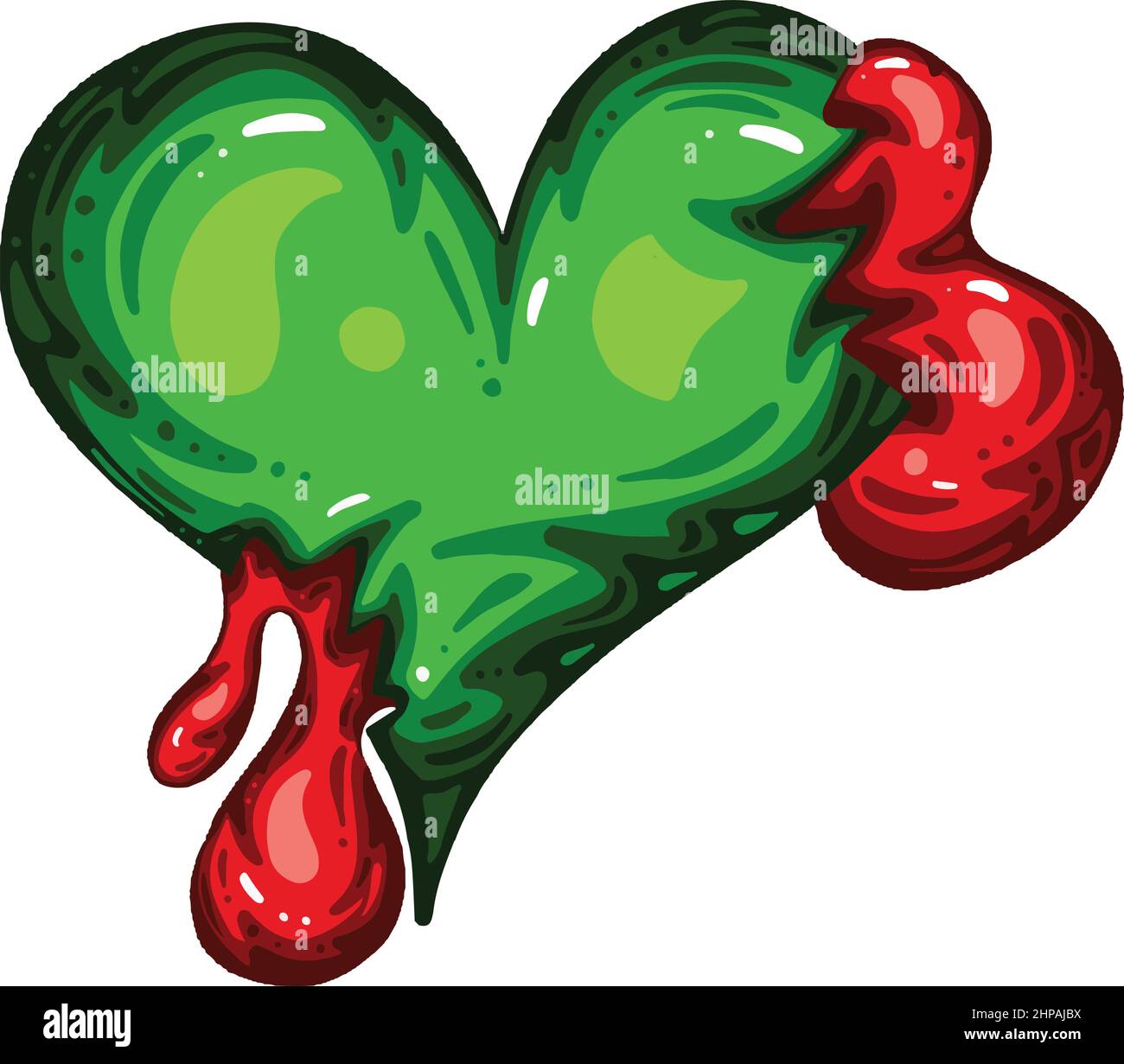 Green Dead Zombie Heart Cartoon Illustration avec du sang et pour la Saint-Valentin ou Halloween Illustration de Vecteur