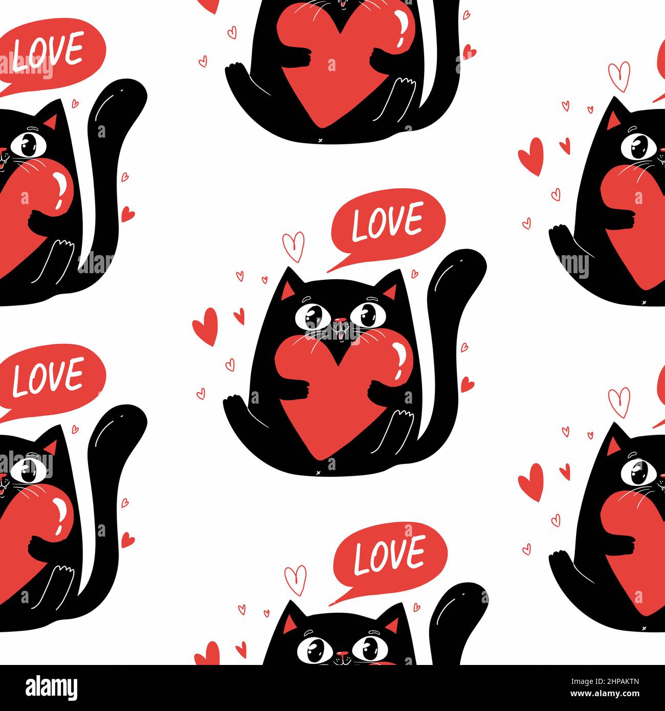 Motif Saint Valentin Sans Coutures Avec Caractere Chat Noir Chat Avec Coeur Rouge Arriere Plan Blanc Isole Image Vectorielle Stock Alamy