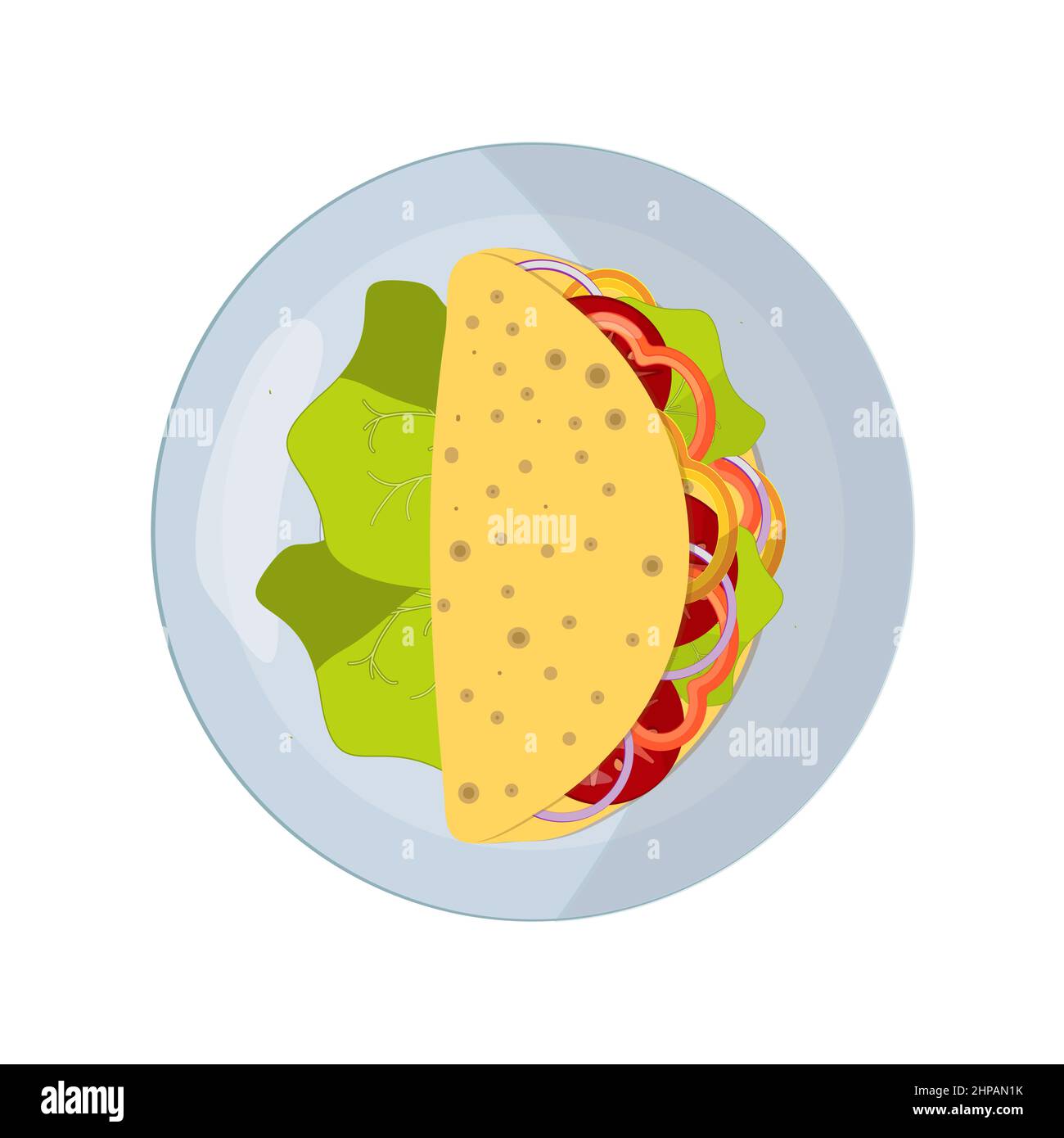 Cuisine mexicaine. Assiette avec tacos et légumes. Pour les icônes, les infographies et les applications. Illustration de la vue de dessus du vecteur Illustration de Vecteur
