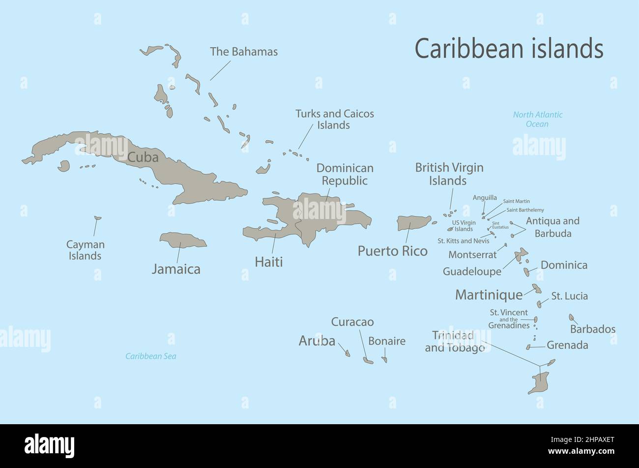 Carte des îles des Caraïbes avec vecteur de noms Illustration de Vecteur