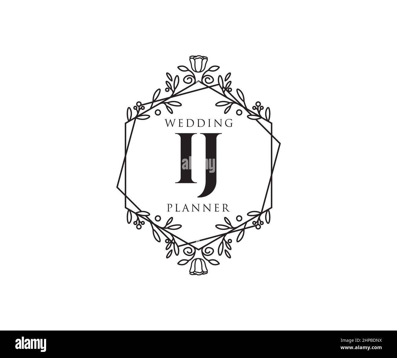 IJ initiales lettre mariage monogramme logos collection, dessin à la main moderne minimaliste et modèles floraux pour cartes d'invitation, Save the Date, élégant Illustration de Vecteur