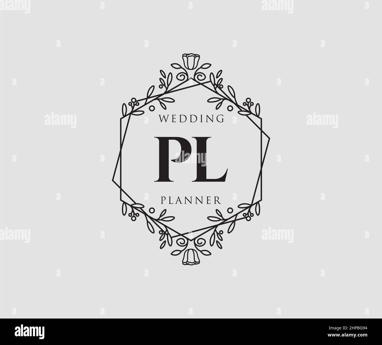 PL lettre initiale mariage monogramme collection de logos, dessin à la main moderne minimaliste et modèles floraux pour cartes d'invitation, Save the Date, élégant Illustration de Vecteur