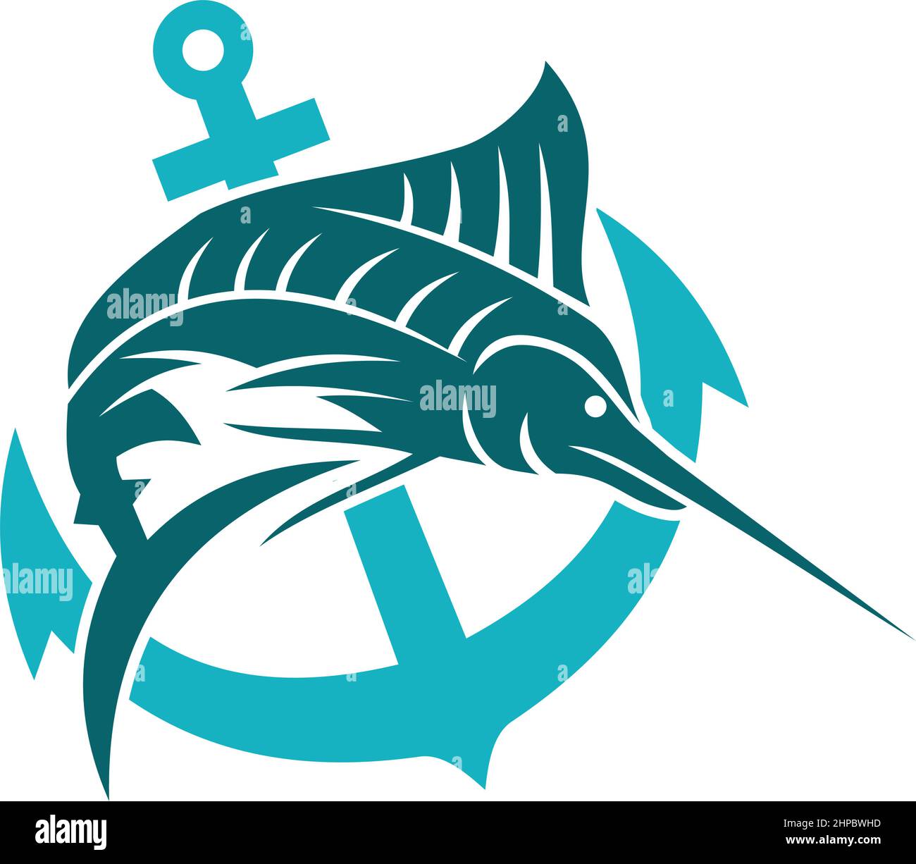 poisson marlin avec l'icône d'ancrage Illustration identité de marque Illustration de Vecteur