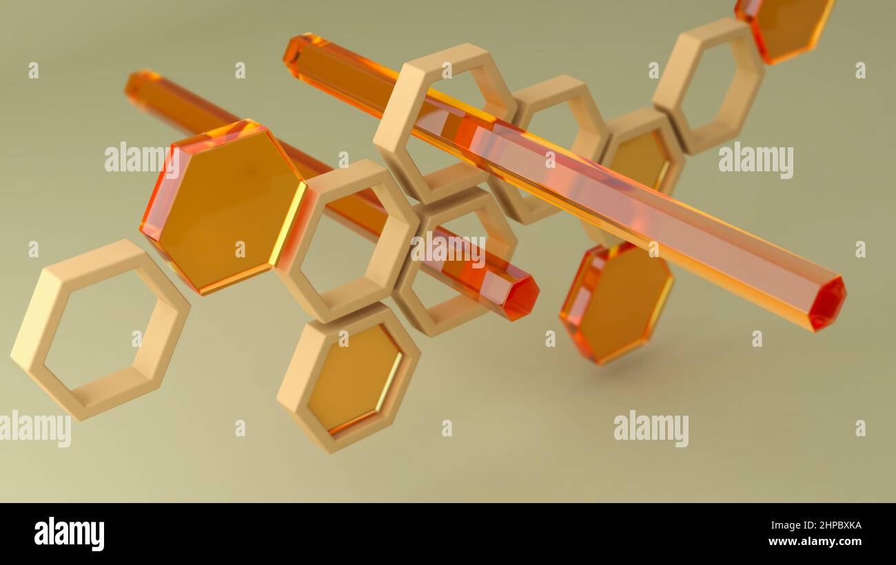 Arrière-plan de formes hexagonales en nid d'abeille abstrait, 3D illustration Banque D'Images