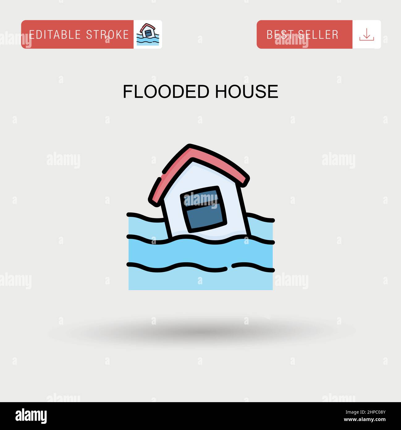 Icône de vecteur simple de maison inondée. Illustration de Vecteur