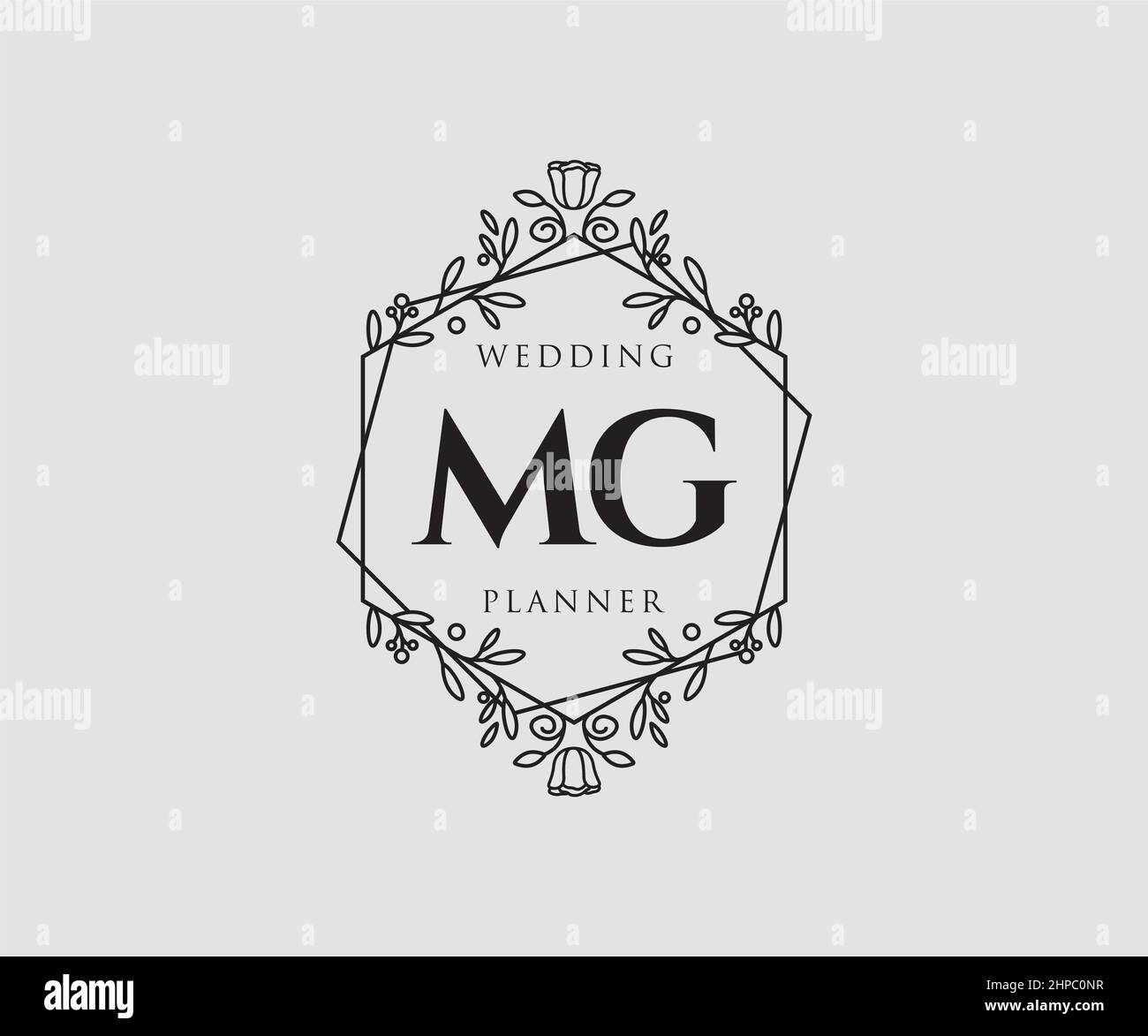 MG lettre initiale mariage monogramme collection de logos, dessin à la main moderne minimaliste et modèles floraux pour cartes d'invitation, Save the Date, élégant Illustration de Vecteur