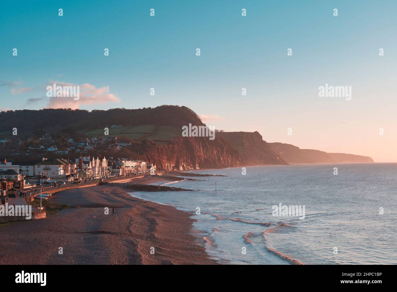 Front de mer, vers l'est, Sidmouth, Devon Banque D'Images