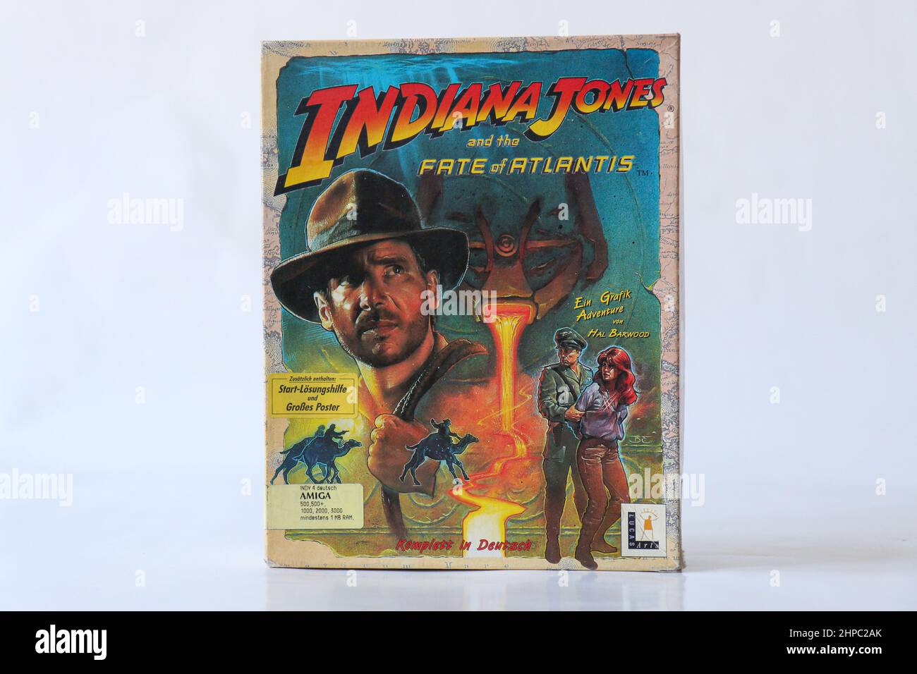 Vintage Retro Video Game INDIANA JONES ET LE SORT D'ATLANTIS pour le Commodore Amiga sur disquettes. Banque D'Images