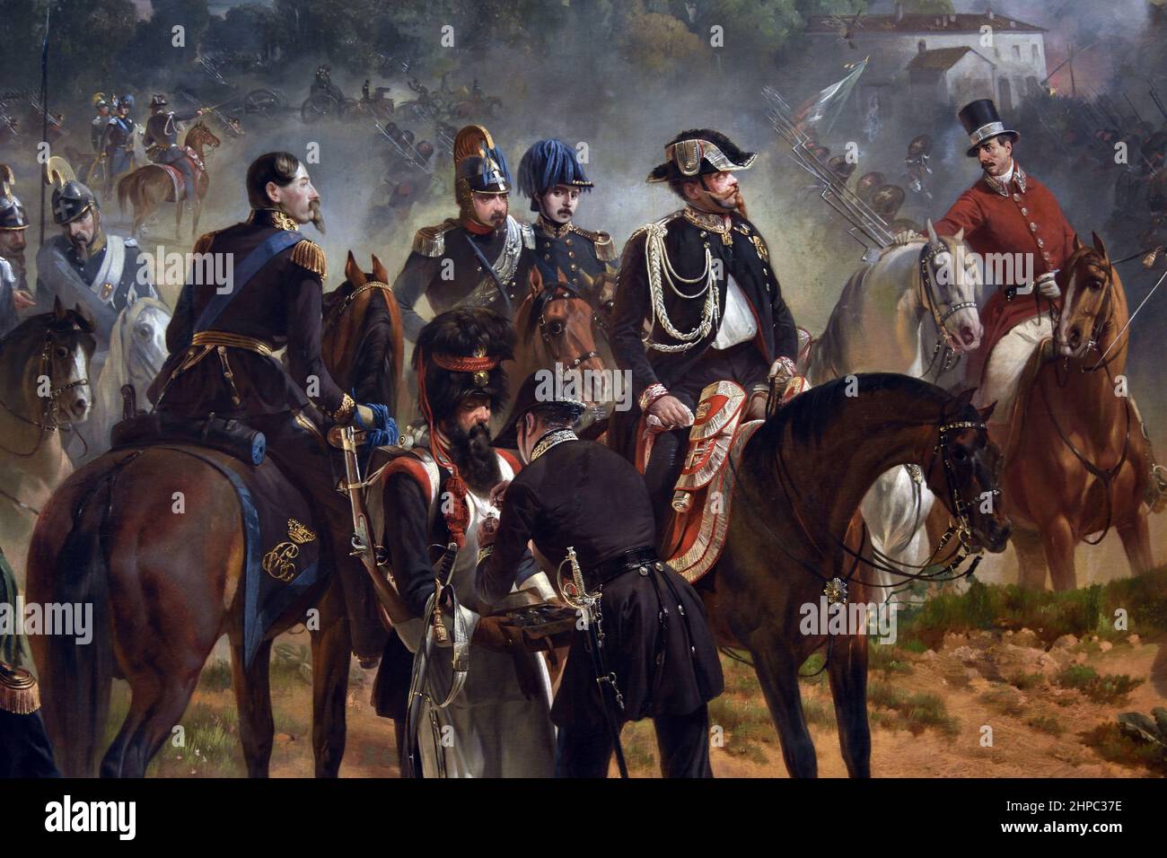 Bataille de Goito 1848 par le peintre Felice Cerruti Bauduc, (la bataille de Goito a été menée entre les piémontais et l'armée autrichienne le 30 mai 1848, au cours de la première guerre d'indépendance italienne. L'armée piémontaise a gagné la bataille ) Italie ( le moment de la contre-attaque piémontaise à la bataille de Goito, vu de l'arrière. ) Banque D'Images