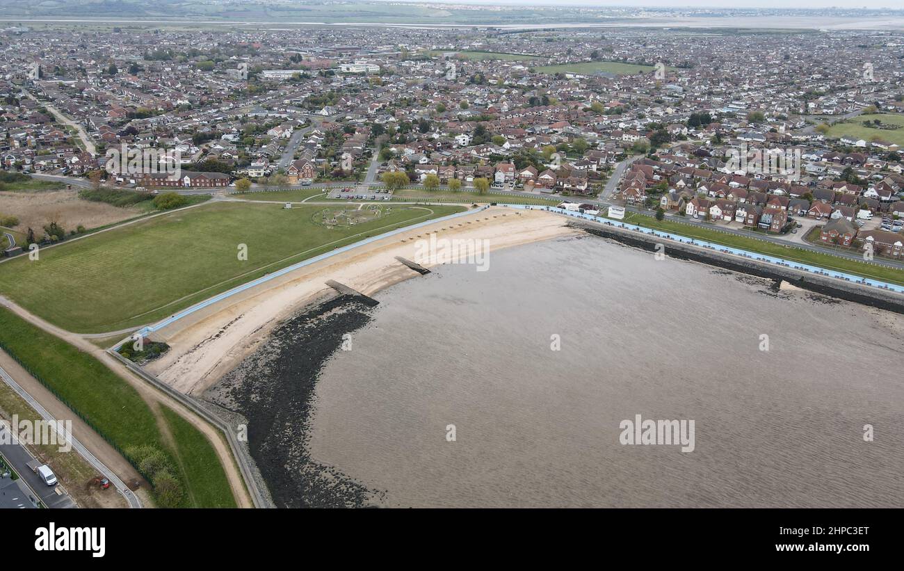 Thorney Bay Beach Canvey Island Essex UK vue aérienne sur les drones Banque D'Images
