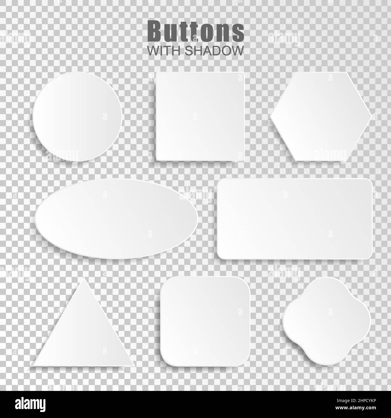 Jeu de boutons blancs vectoriels. Boutons ronds carrés arrondis sur fond transparent Illustration de Vecteur