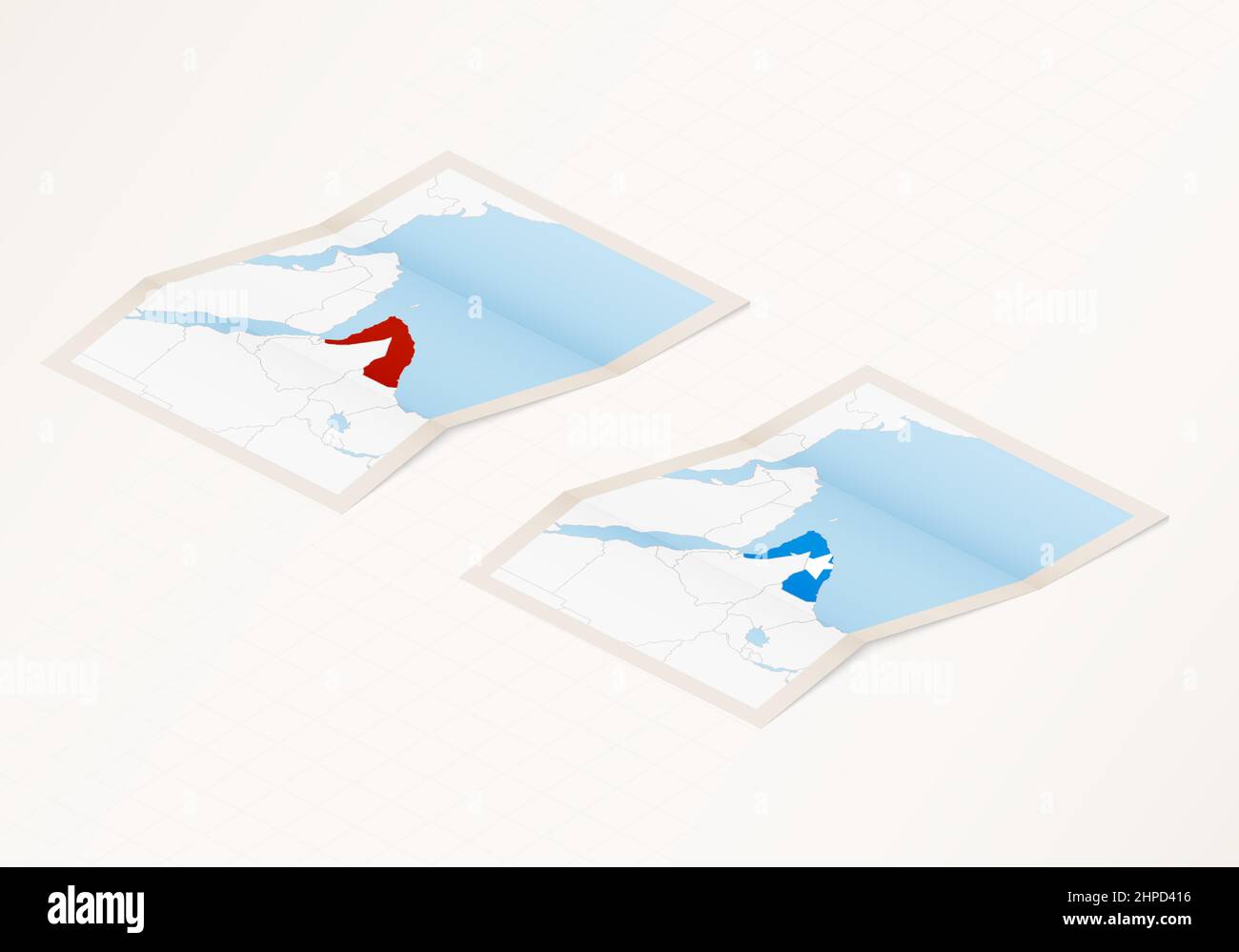 Deux versions d'une carte pliée de la Somalie avec le drapeau du pays de Somalie et la couleur rouge mise en évidence. Ensemble de cartes vectorielles isométriques. Illustration de Vecteur