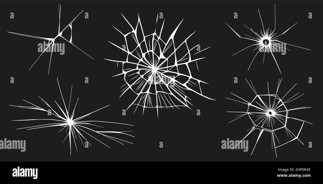 Fissures de la vitre. Glace cassée. Puces sur surface transparente, affichage électronique, fenêtre. Illustration d'esquisse vectorielle. Illustration de Vecteur