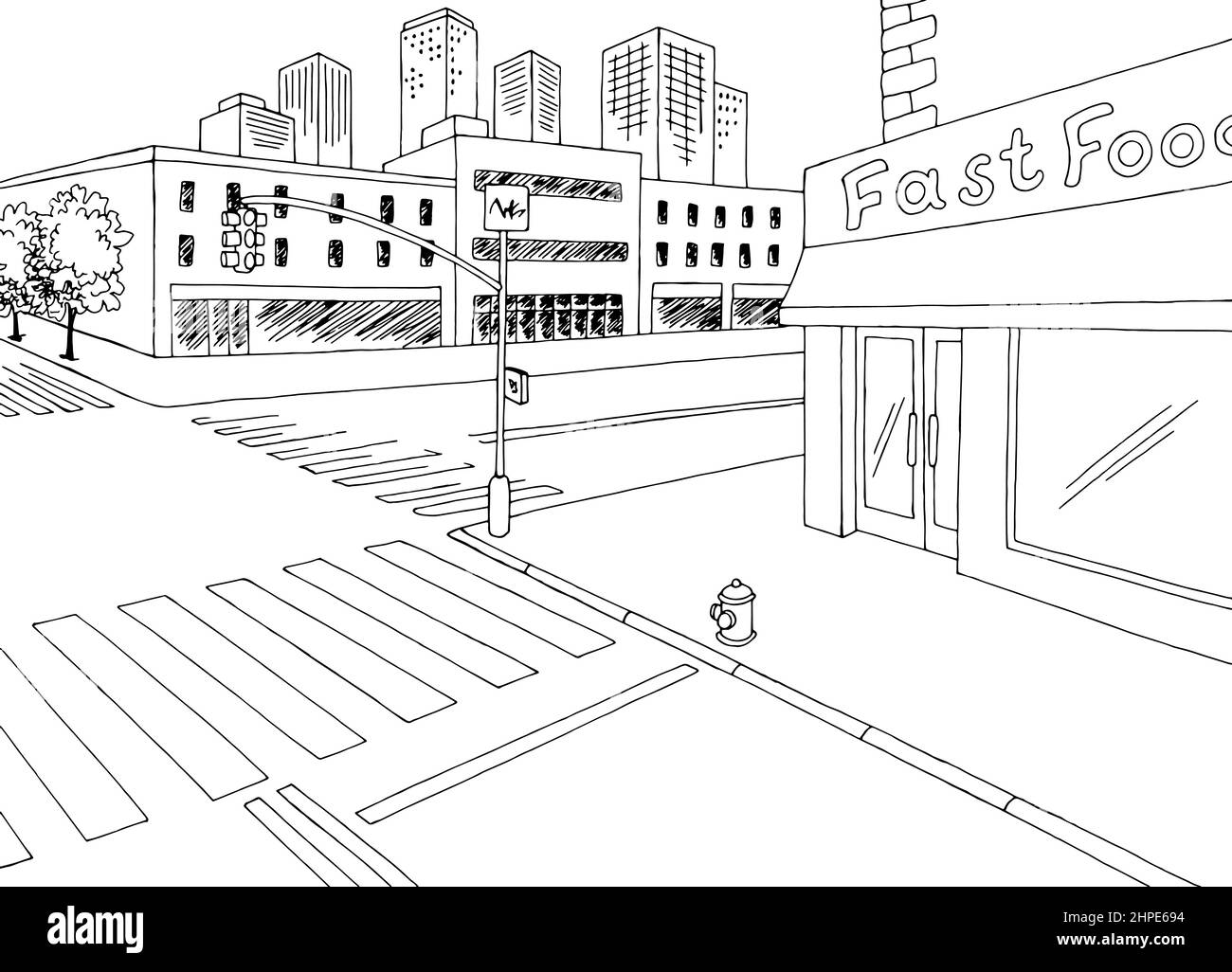 Illustration de route graphique noir blanc CrossRoad ville paysage dessin vecteur Illustration de Vecteur