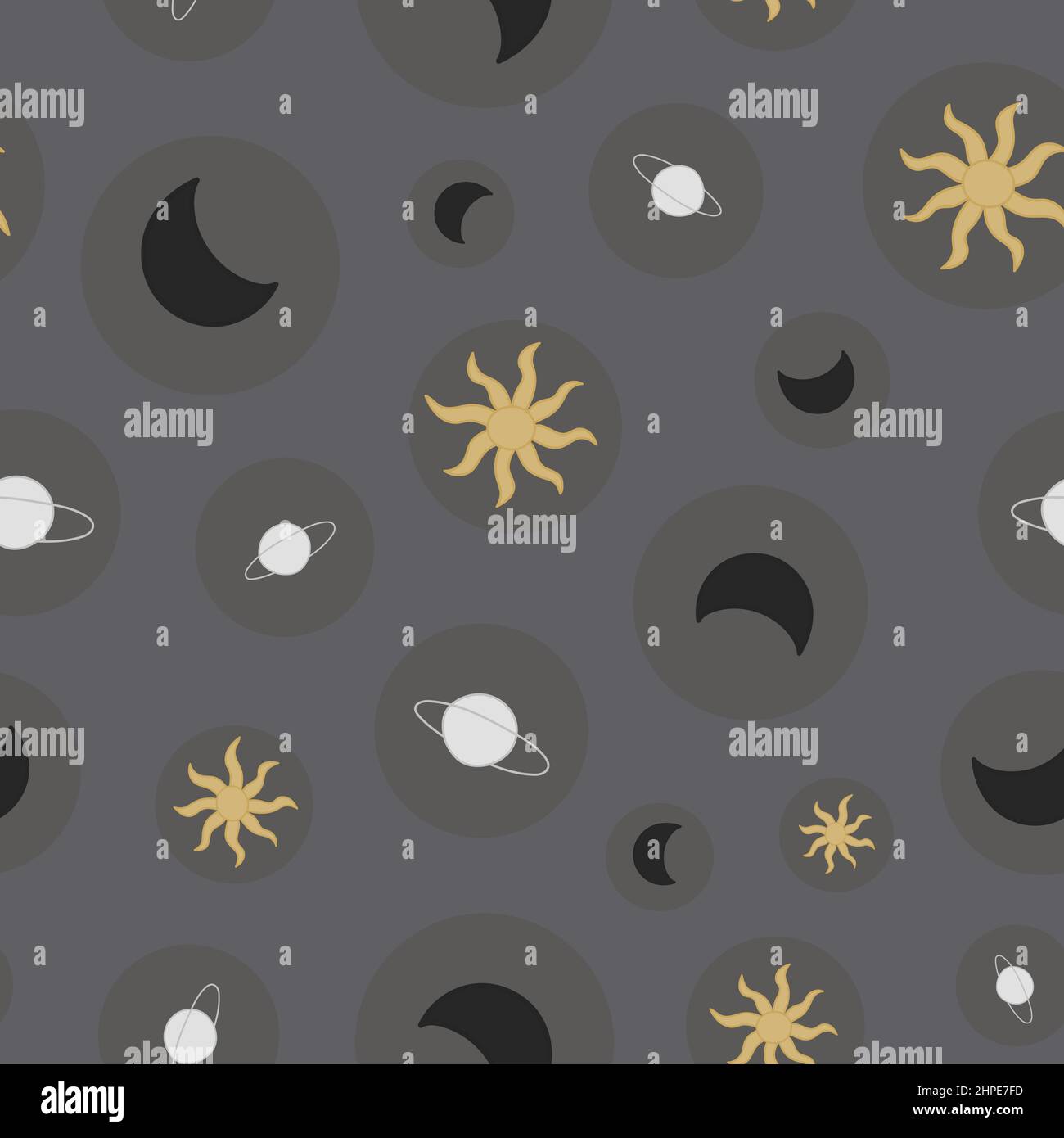 Motif sans couture corps célestes. Objets astronomiques dessinés à la main sur fond gris. Illustration de Vecteur
