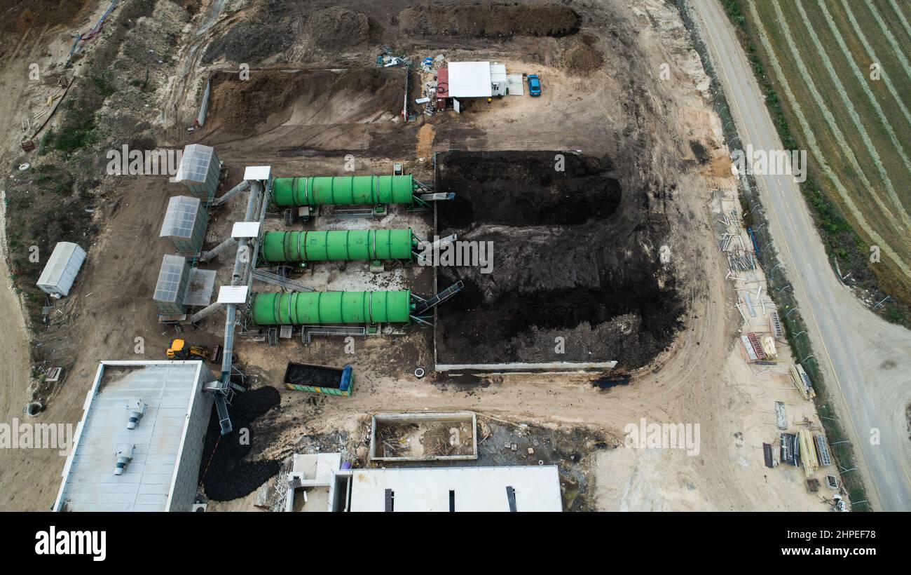 Photographie aérienne préparation du compost pour l'agriculture Banque D'Images