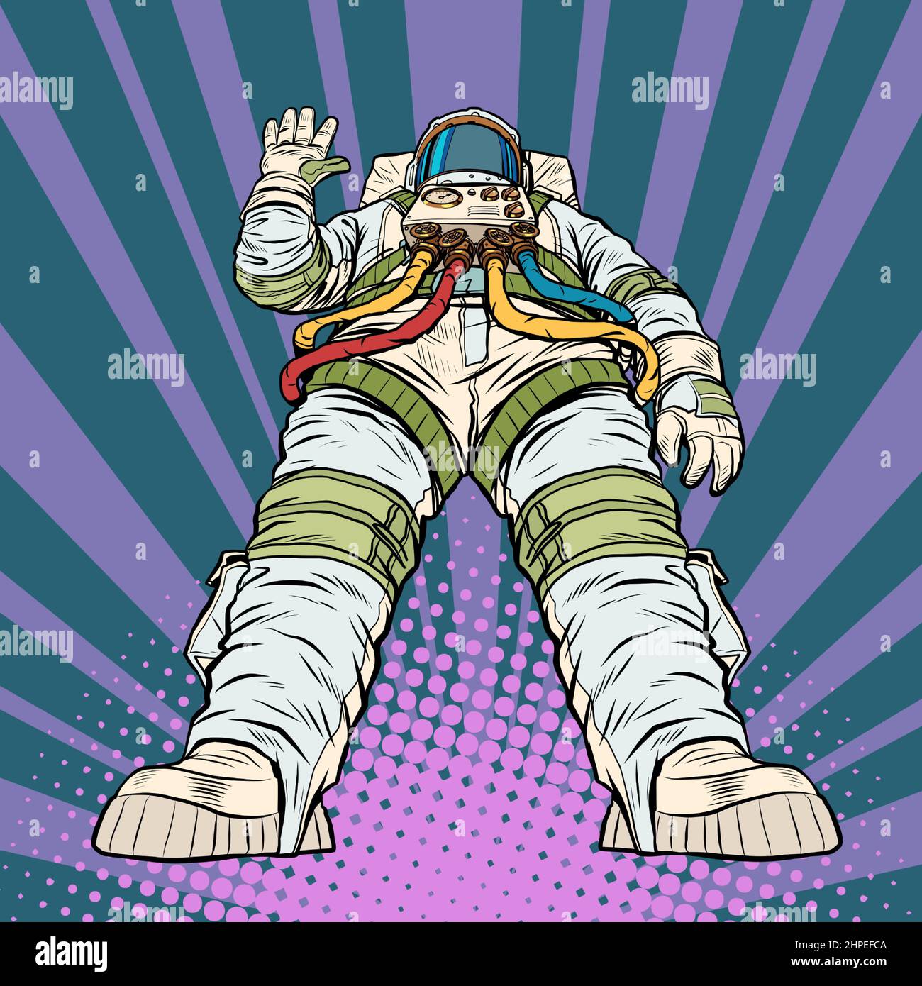 Un astronaute géant dans une posture majestueuse.Exploration spatiale, héros de l'univers Illustration de Vecteur